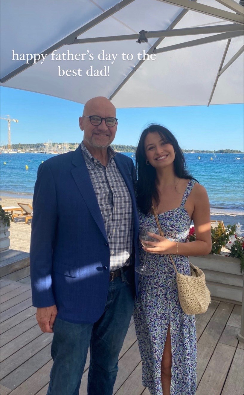 Michael with his daughter on a beach terrace, Father&rsquo;s Day.